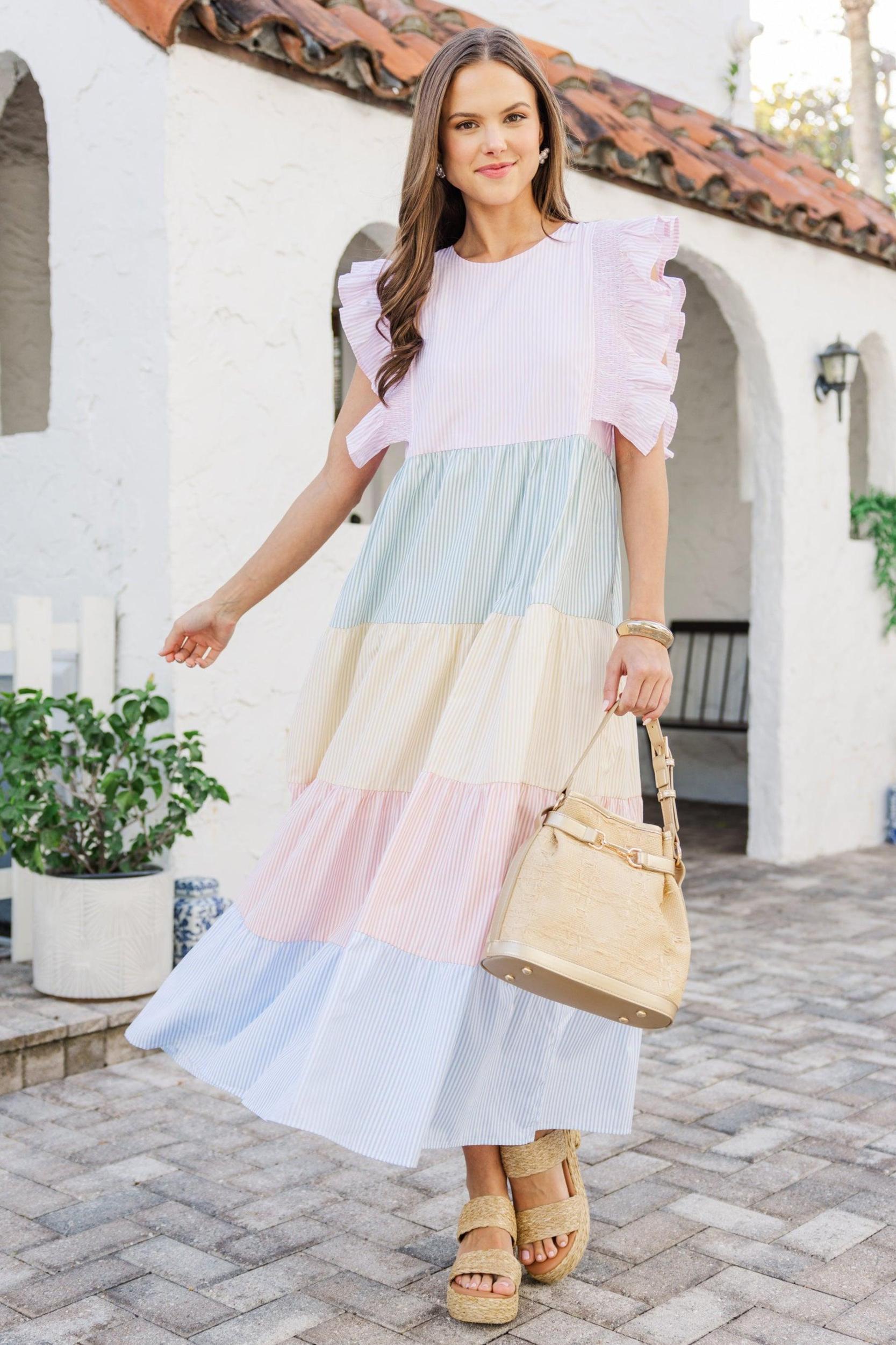 Live The Life Pink Striped Midi Dress Female Product Image