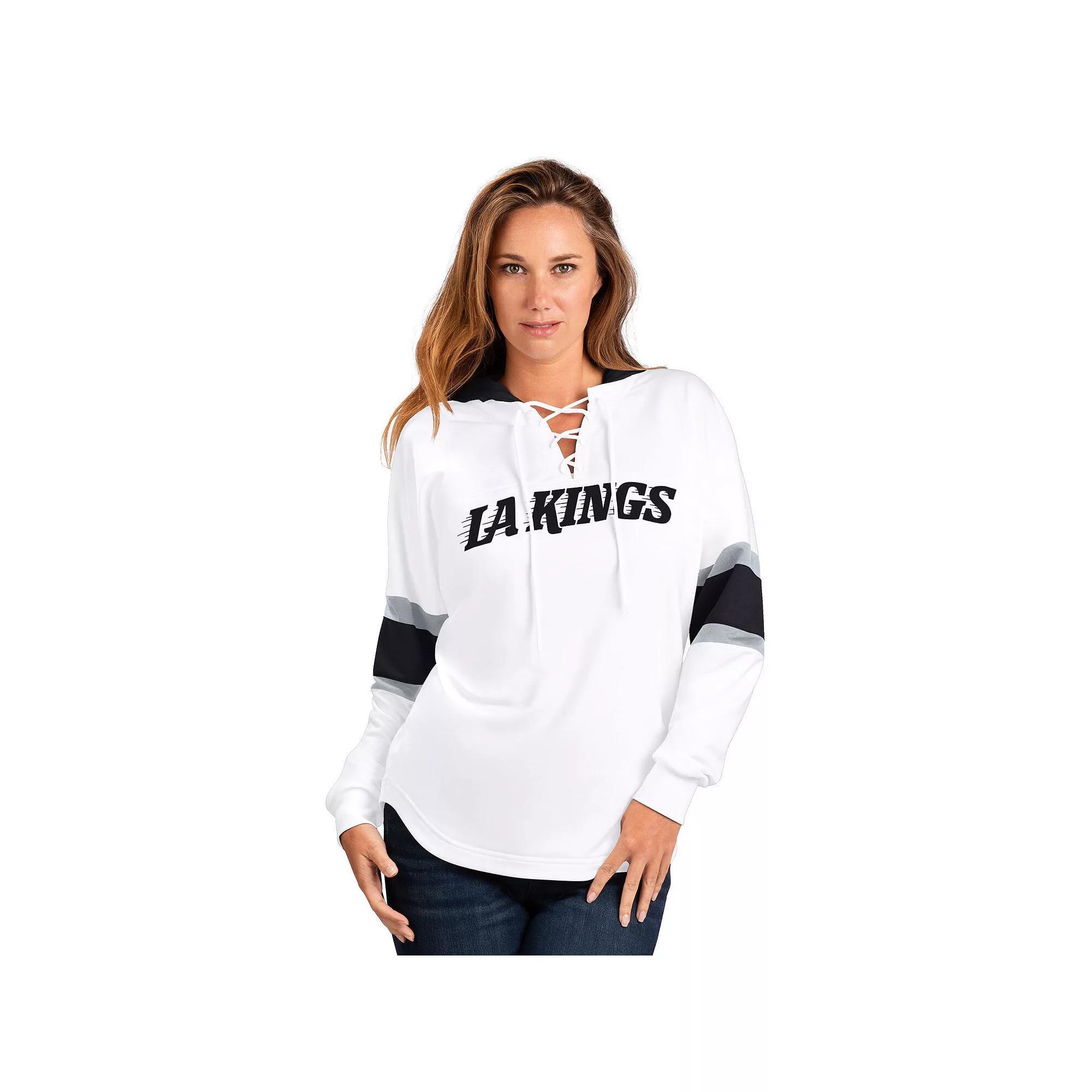 Women's G-III 4Her by Carl Banks  White Los Angeles Kings Goal Zone Long Sleeve Lace-Up Hoodie T-Shirt, Size: Small, Kgs White Product Image