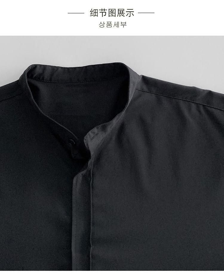 Long Sleeve Band Collar Plain Shirt Product Image