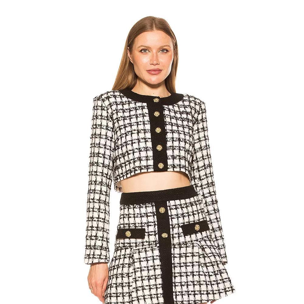 Women's ALEXIA ADMOR Clara Cropped Tweed Jacket, Size: 10, Ivory Check Product Image