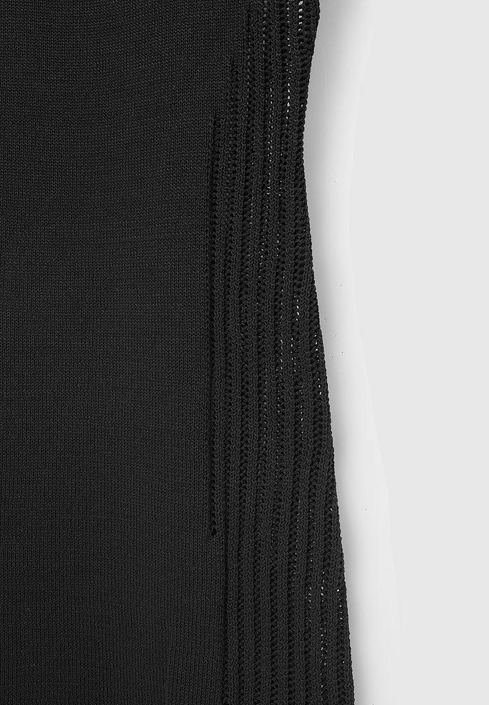 Knitted Contour Dress with Leather Sleeves - Black Female Product Image