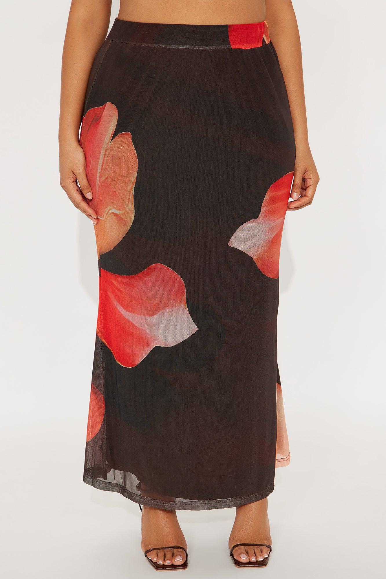 Into The Night Floral Mesh Maxi Skirt - Brown/combo Product Image