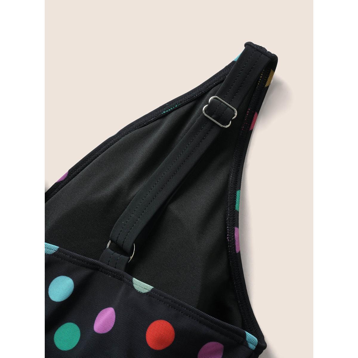 Plus Size Overlap Collar Colored Polka Dot Swim Dress Women's Swimwear Black Beach Bodycon Overlap Collar High stretch Curve Swim Dresses BloomChic 30/6X Product Image