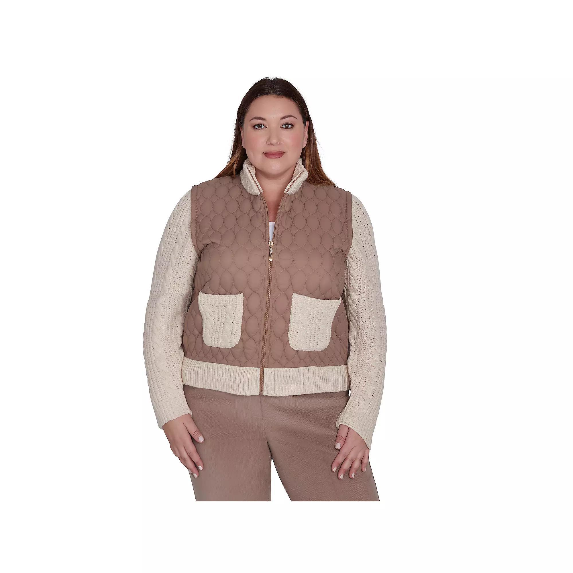 Plus Size Alfred Dunner Sweater Trim Quilted Jacket, Women's, Size: 2XL, Fawn Product Image