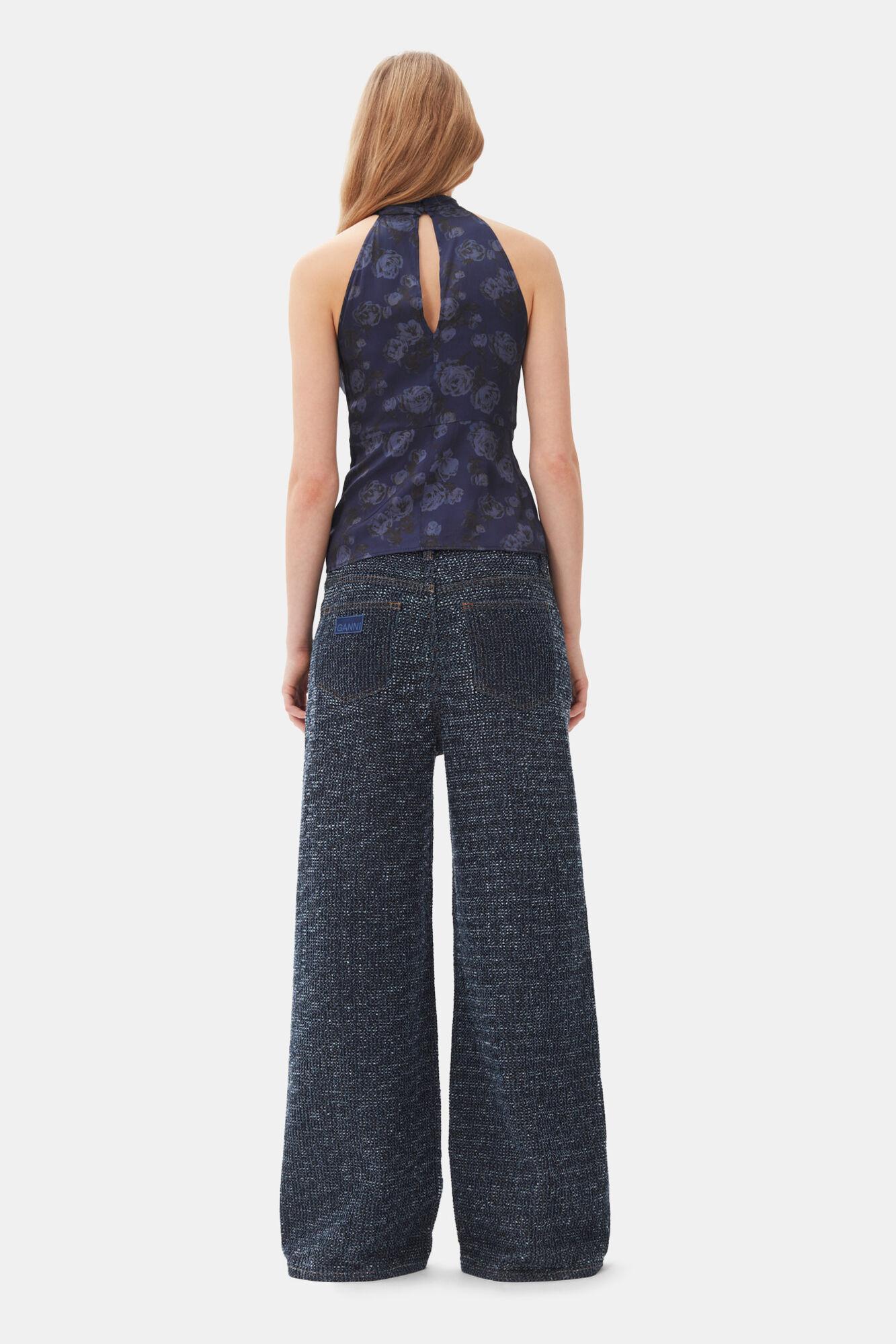 Dark Blue Textured Jeans Product Image