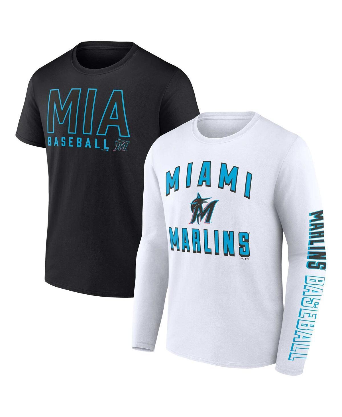 Men's Fanatics Branded Black/White Miami Marlins Two-Pack Combo T-Shirt Set, Size: 2XL Product Image