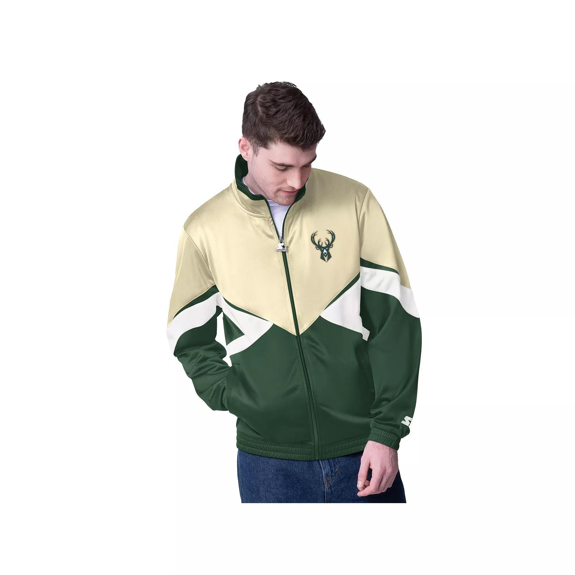 Mens Starter Hunter Green Milwaukee Bucks Rush Applique Full-Zip Track Jacket Product Image
