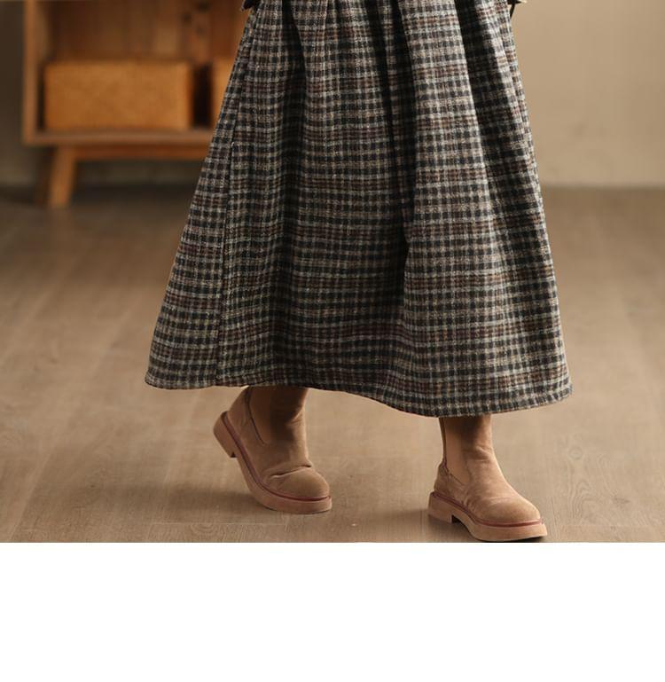 High Waist Plaid Maxi A-Line Skirt Product Image