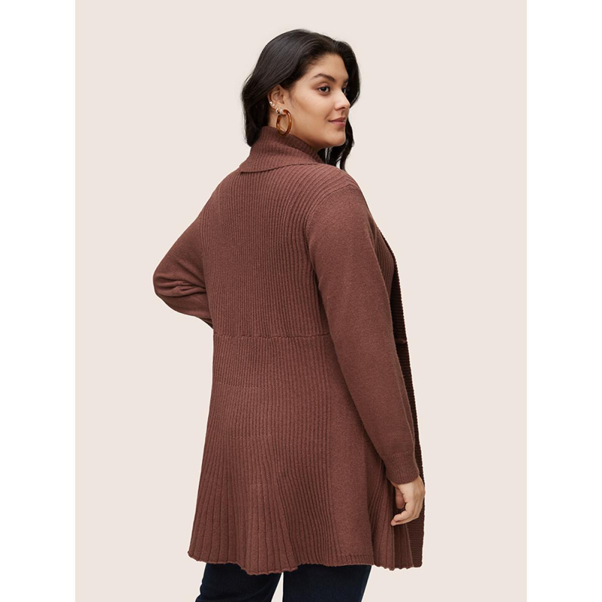 Plus Size Supersoft Essentials Lapel Collar Knit Drop Shoulder Cardigan DarkBrown Women Casual Loose Long Sleeve Dailywear Cardigans BloomChic 22-24/3X Product Image