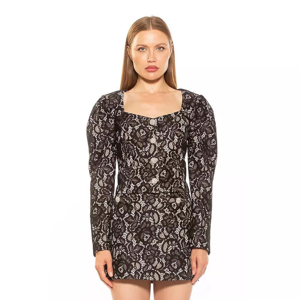 Women's ALEXIA ADMOR Rowan Long Puff Sleeve Sweetheart Lace Jacket, Size: 8, Black Product Image