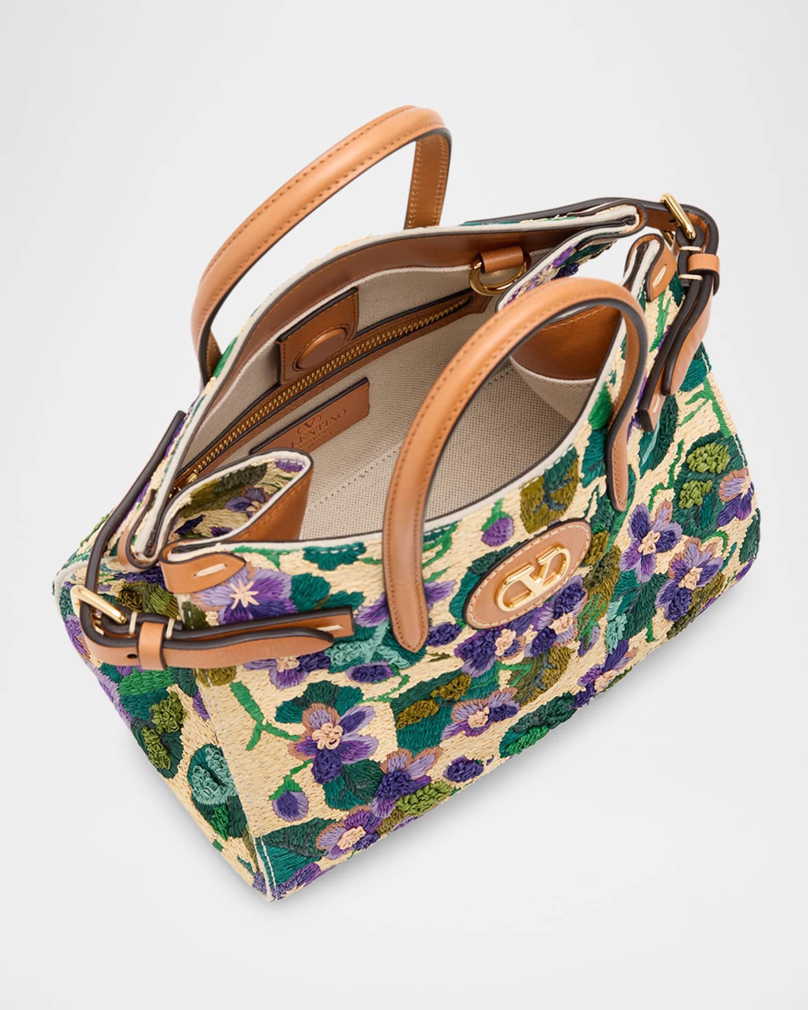 Antibes Small Violet Flower Raffia Tote Bag Product Image