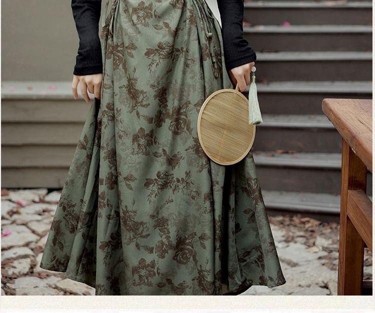 Set: Spaghetti Strap Floral Maxi A-Line Dress + Long Sleeve Shrug Product Image