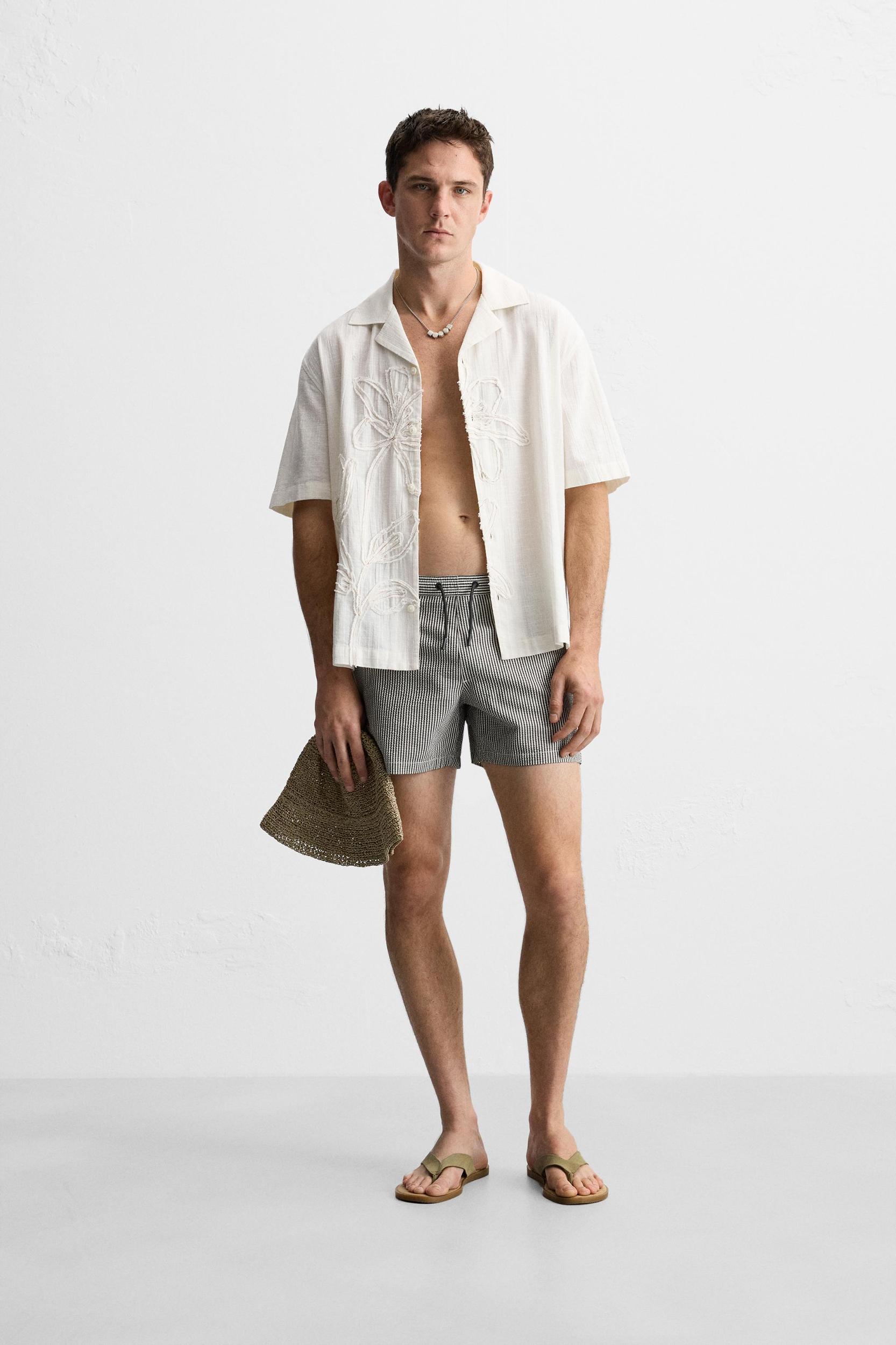 REGULAR SEERSUCKER SWIM TRUNKS Product Image