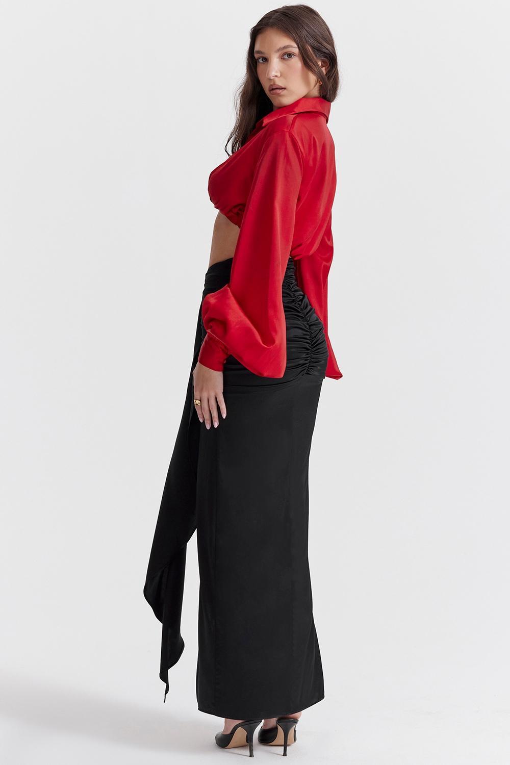 Arla  black draped silk maxi skirt Product Image