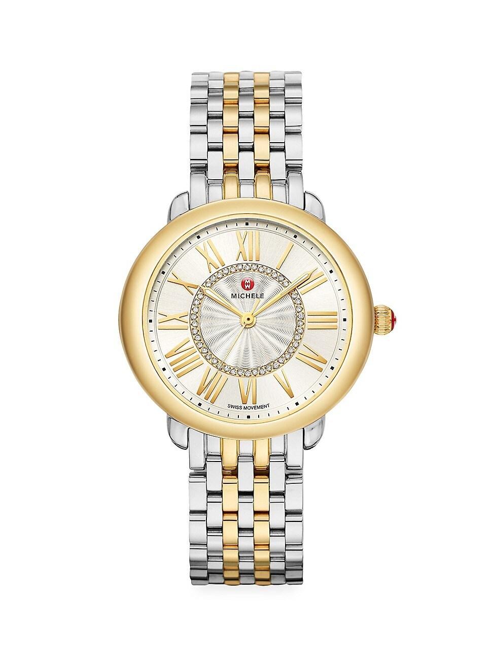 Michele Serein Mid Two-Tone Diamond Watch, 37mm Product Image