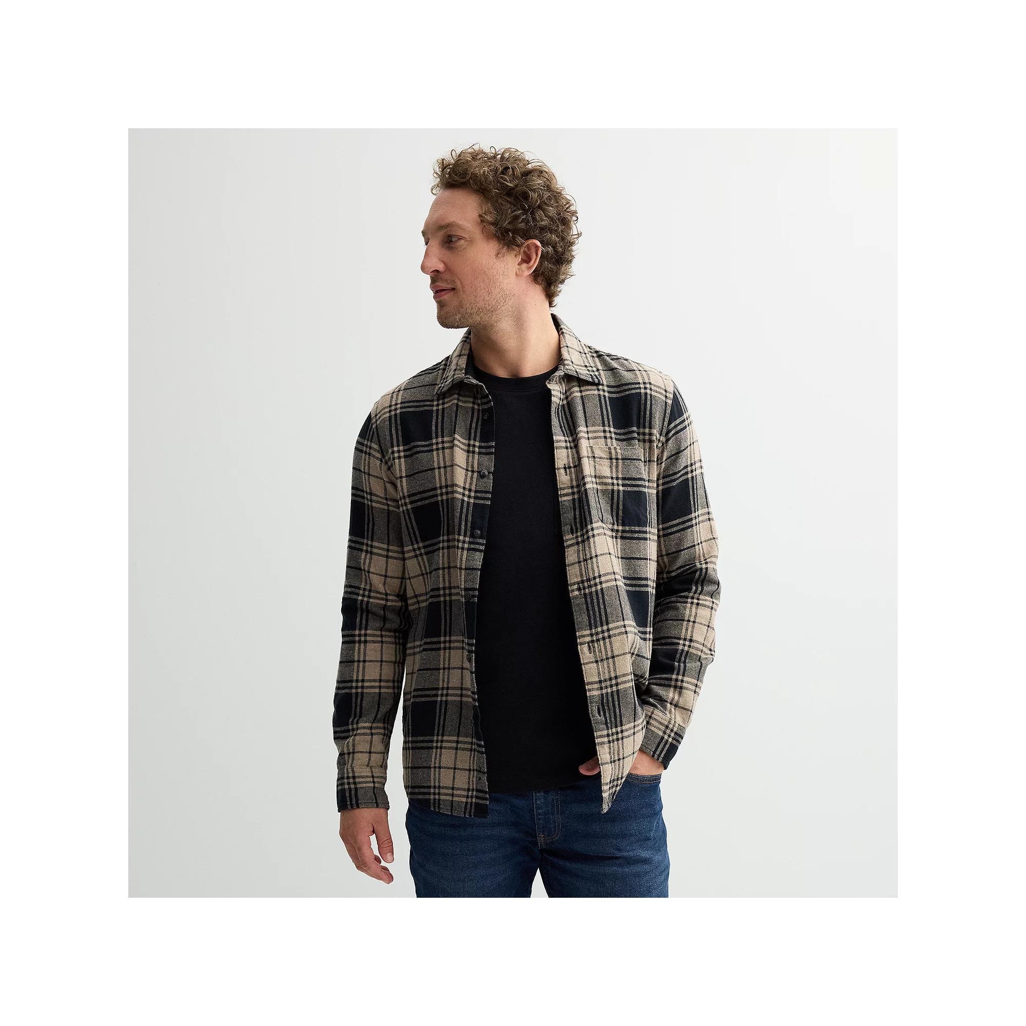 Men's Sonoma Goods For Life® One Pocket Flannel Button-Down Shirt, Size: Small, Red  Buff Chec Product Image
