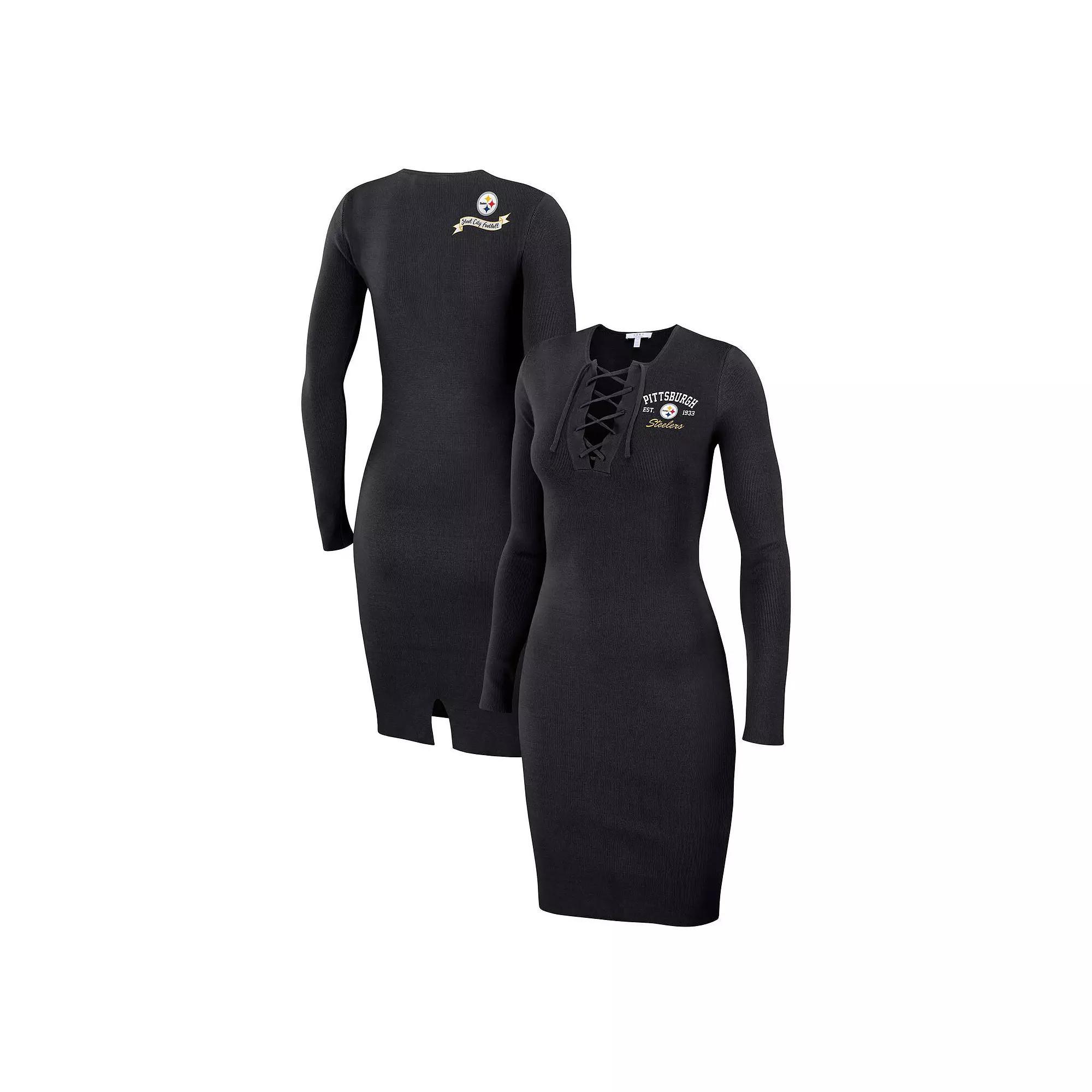 Women's WEAR by Erin Andrews Navy Chicago Bears Lace Up Long Sleeve Dress, Size: XL, Blue Product Image