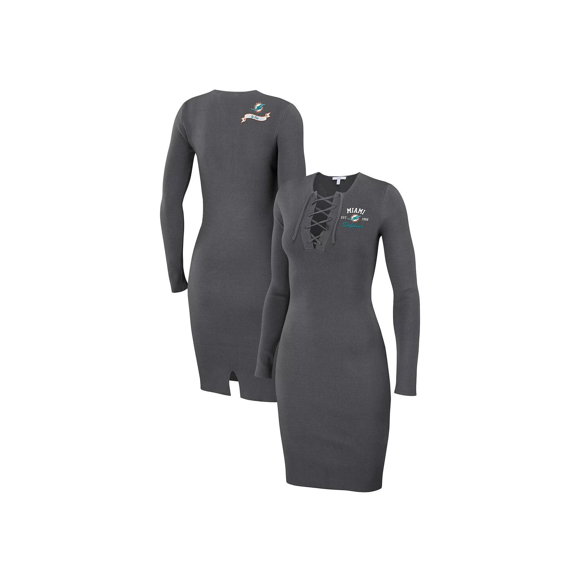 Women's WEAR by Erin Andrews Navy New England Patriots Lace Up Long Sleeve Dress, Size: 2XL, Blue Product Image