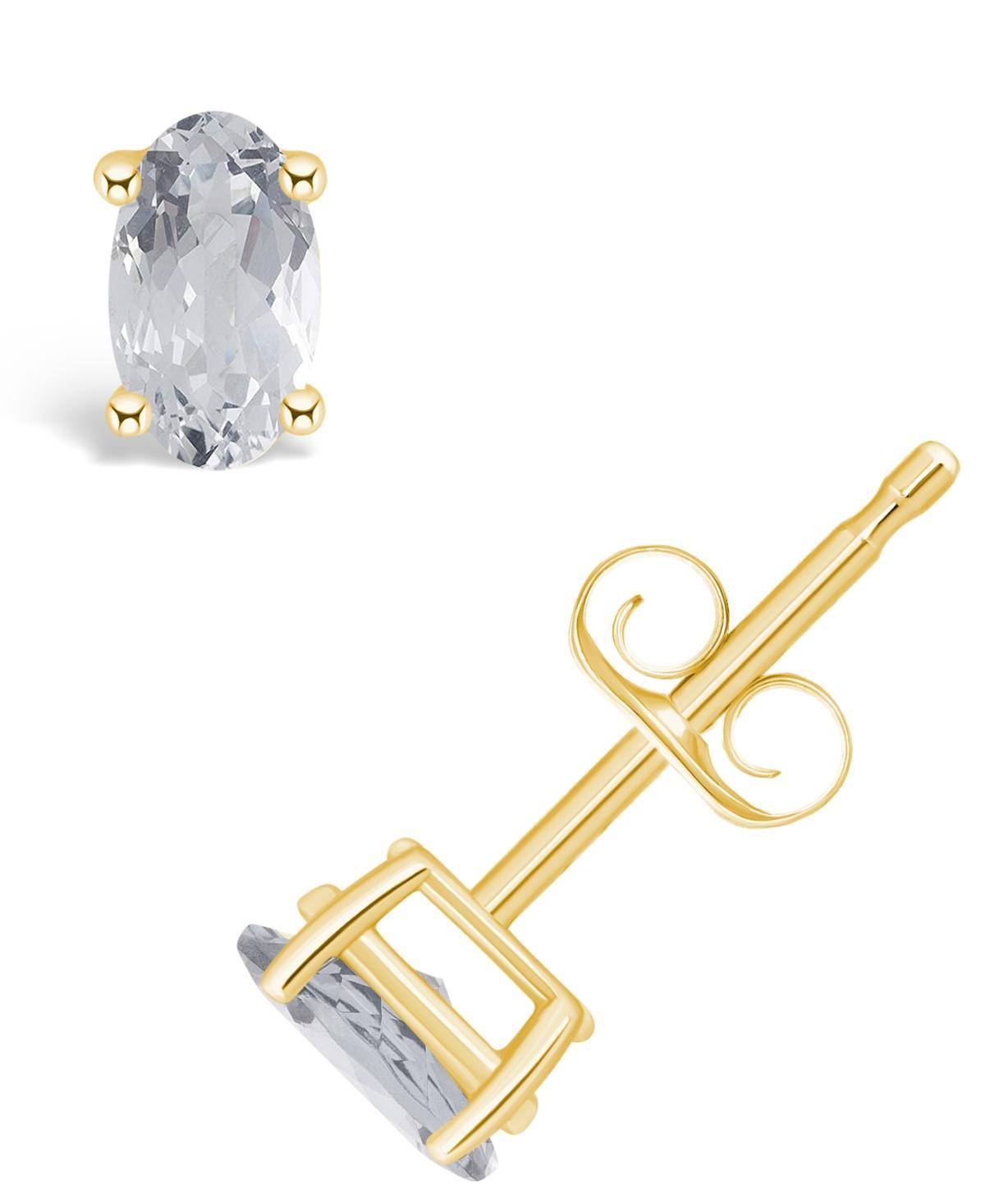 14k White Gold Oval Birthstone Stud Earrings, Women's, White Topaz Apr Product Image