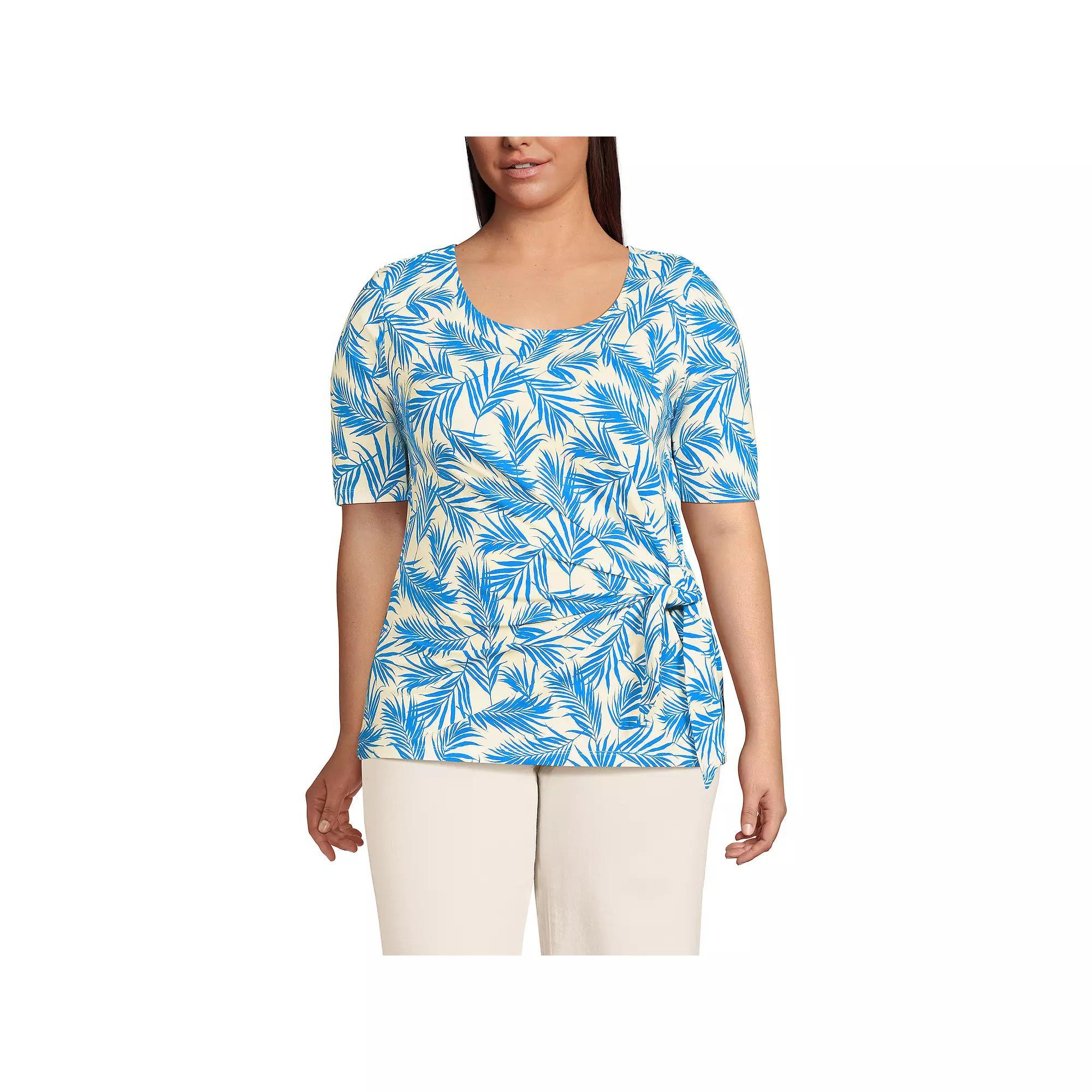 Women's Plus Size Lands' End Lightweight Jersey Tie Front Top, Size: 3XL, Black Product Image