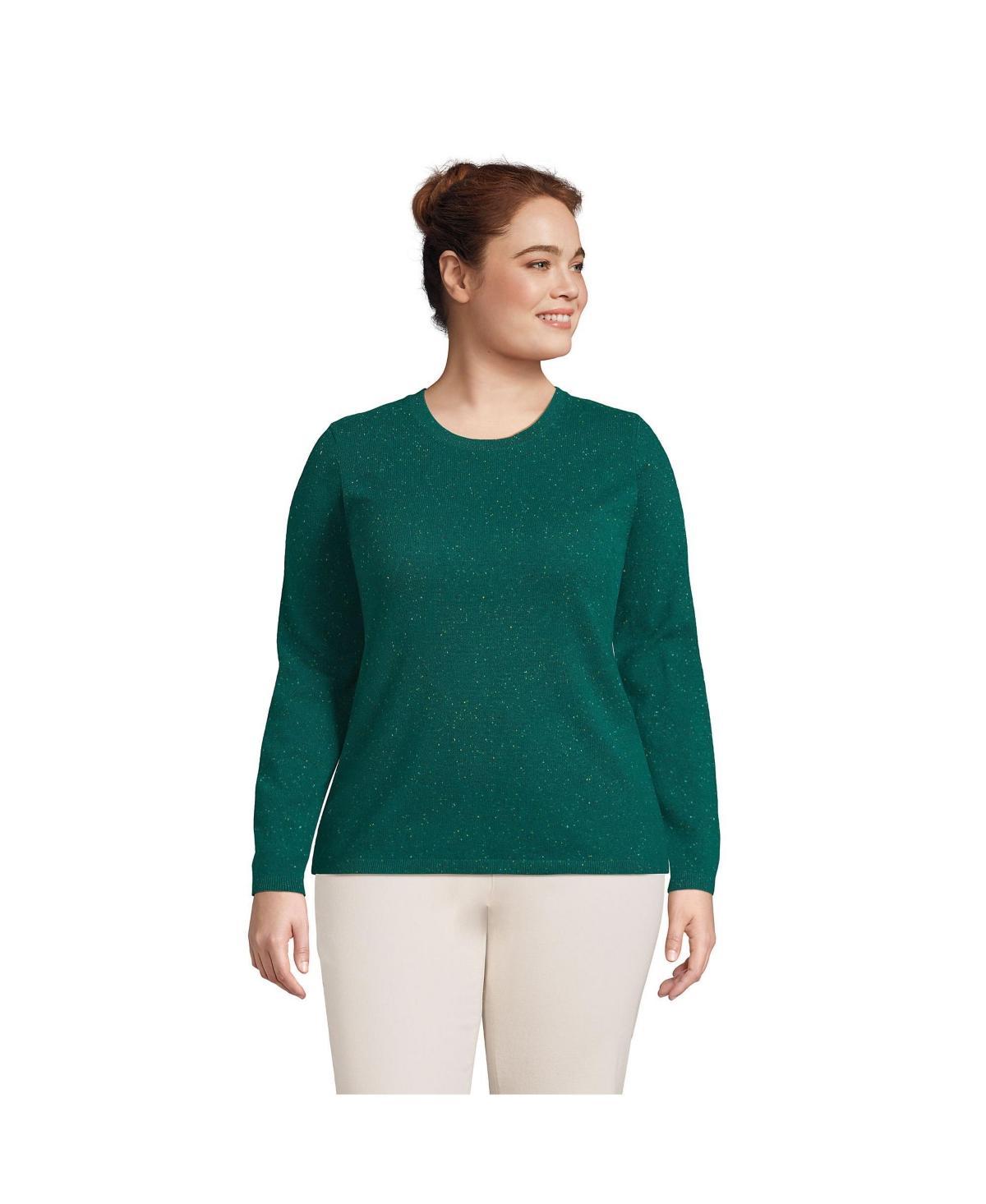 Plus Size Lands' End Crewneck Cashmere Sweater, Women's, Size: 1XL, Green Donegal Product Image