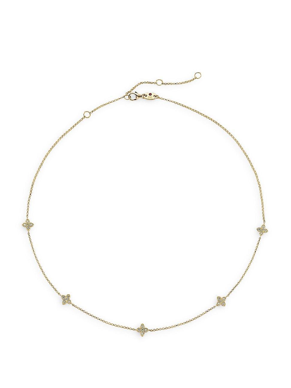 Roberto Coin 18K Yellow Gold Verona Love by the Inch 5 Station Flower Diamond Necklace, 17 Product Image