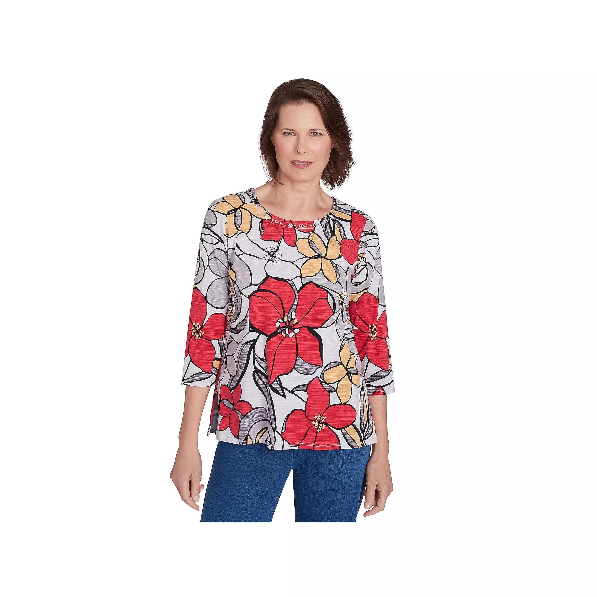 Petite Alfred Dunner Bold Floral Print Tee, Women's, Size: XL Petite, Multi Product Image