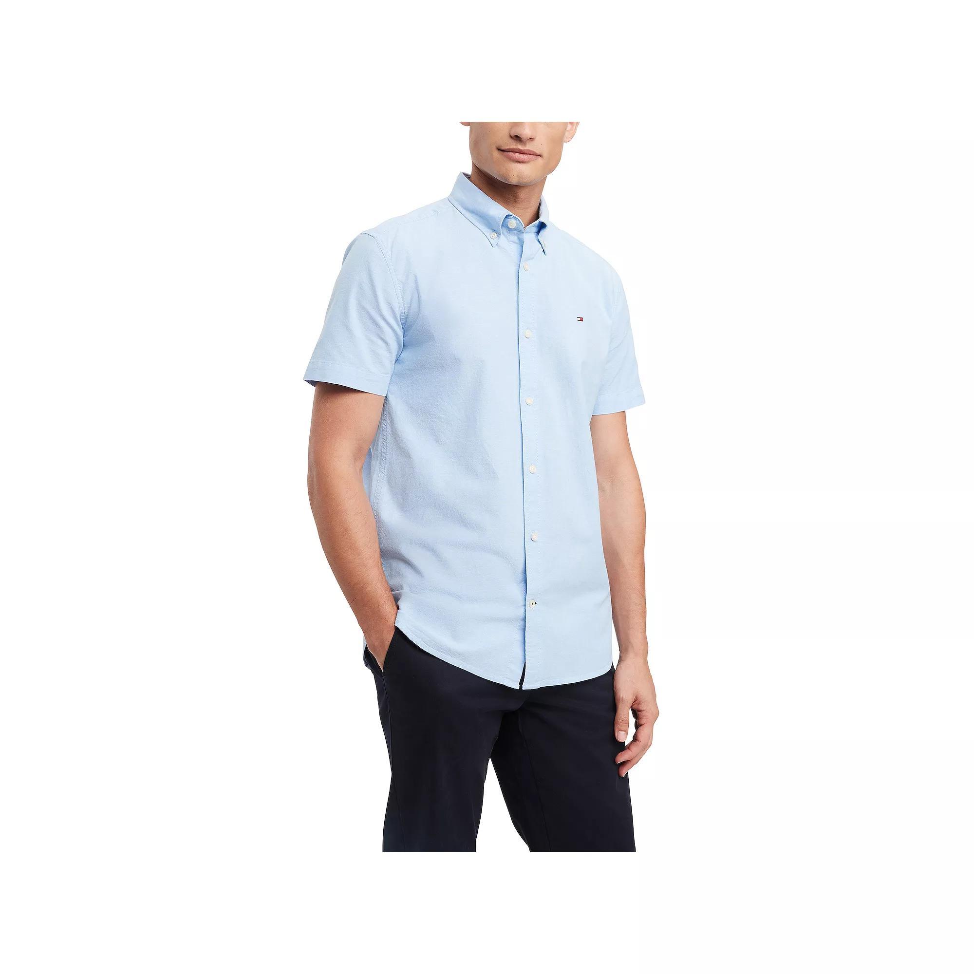Men's Tommy Hilfiger Short Sleeve Original Stretch Oxford Shirt, Size: Medium, Daisy Yellow Solid Product Image