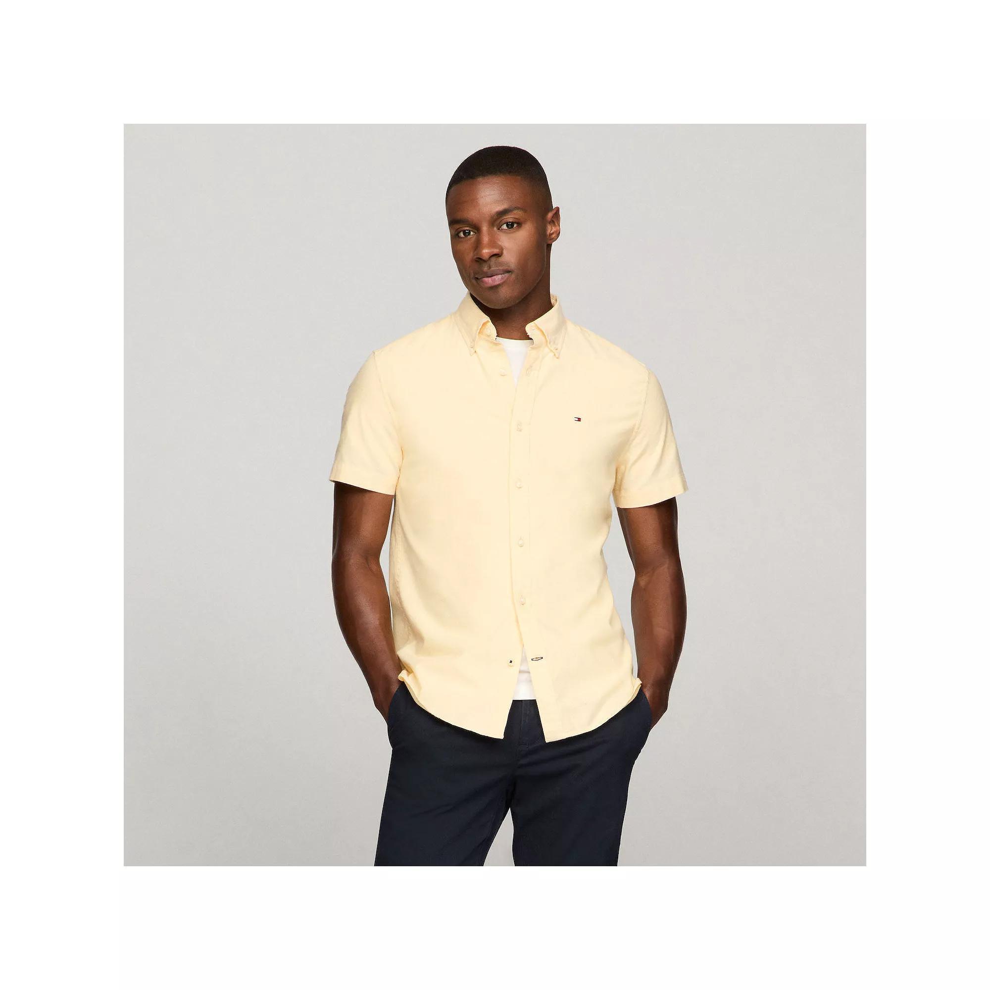 Men's Tommy Hilfiger Short Sleeve Original Stretch Oxford Shirt, Size: Medium, Daisy Yellow Solid Product Image