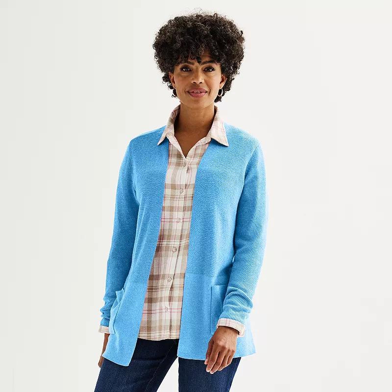 Women's Croft & Barrow® Classic Ribbed Open-Front Cardigan, Size: Small, Coal Grey Product Image