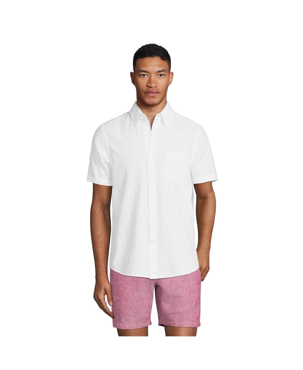 Men's Lands' End Button-Down Seersucker Shirt, Size: Small, White Product Image