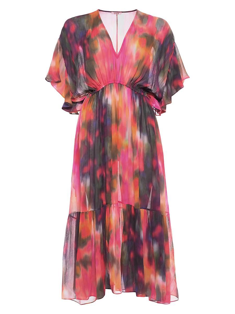 Womens Infinie Abstract Silk V-Neck Midi-Dress Product Image