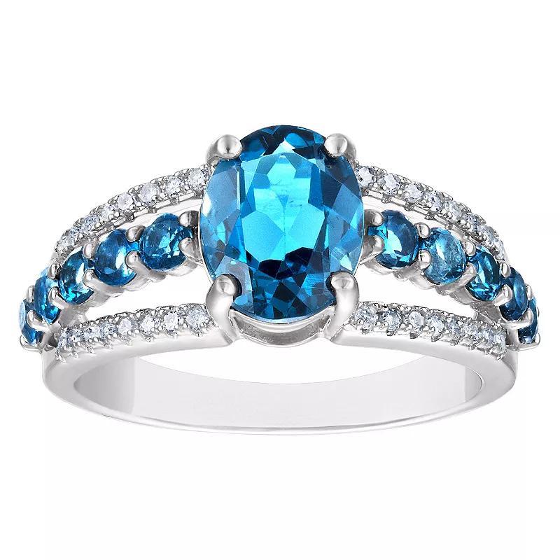 Tiara Sterling Silver 1/6 Carat T.W. Diamond & London Blue Topaz Ring, Women's, Size: 9 Product Image