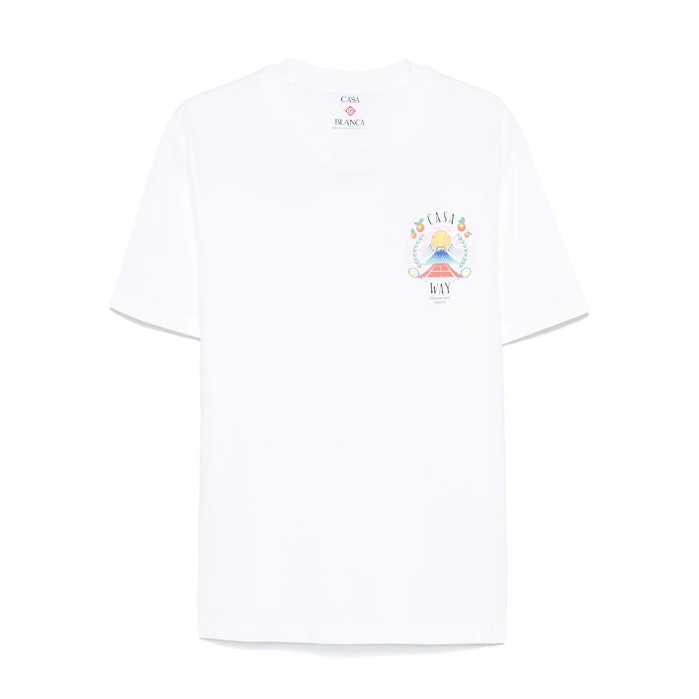 CASABLANCA T-shirt Girocollo Con Logo Sul Fronte In Cotone Bianca Uomo In Neutral Product Image