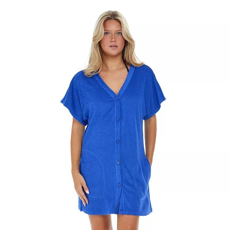 Plus Size Jordan Taylor Button Up Swim Cover Up with Pockets, Women's, Size: 3XL, Blue Product Image