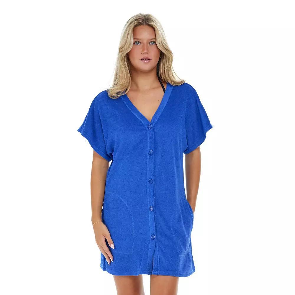 Plus Size Jordan Taylor Button Up Swim Cover Up with Pockets, Women's, Size: 3XL, Blue Product Image