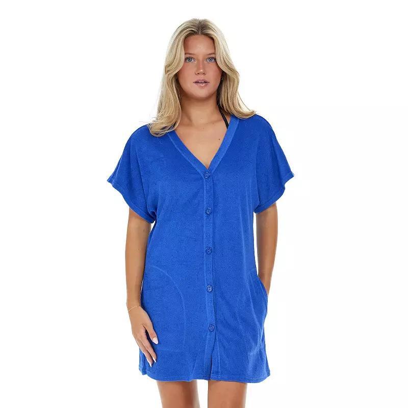 Plus Size Jordan Taylor Button Up Swim Cover Up with Pockets, Women's, Size: 3XL, Blue Product Image