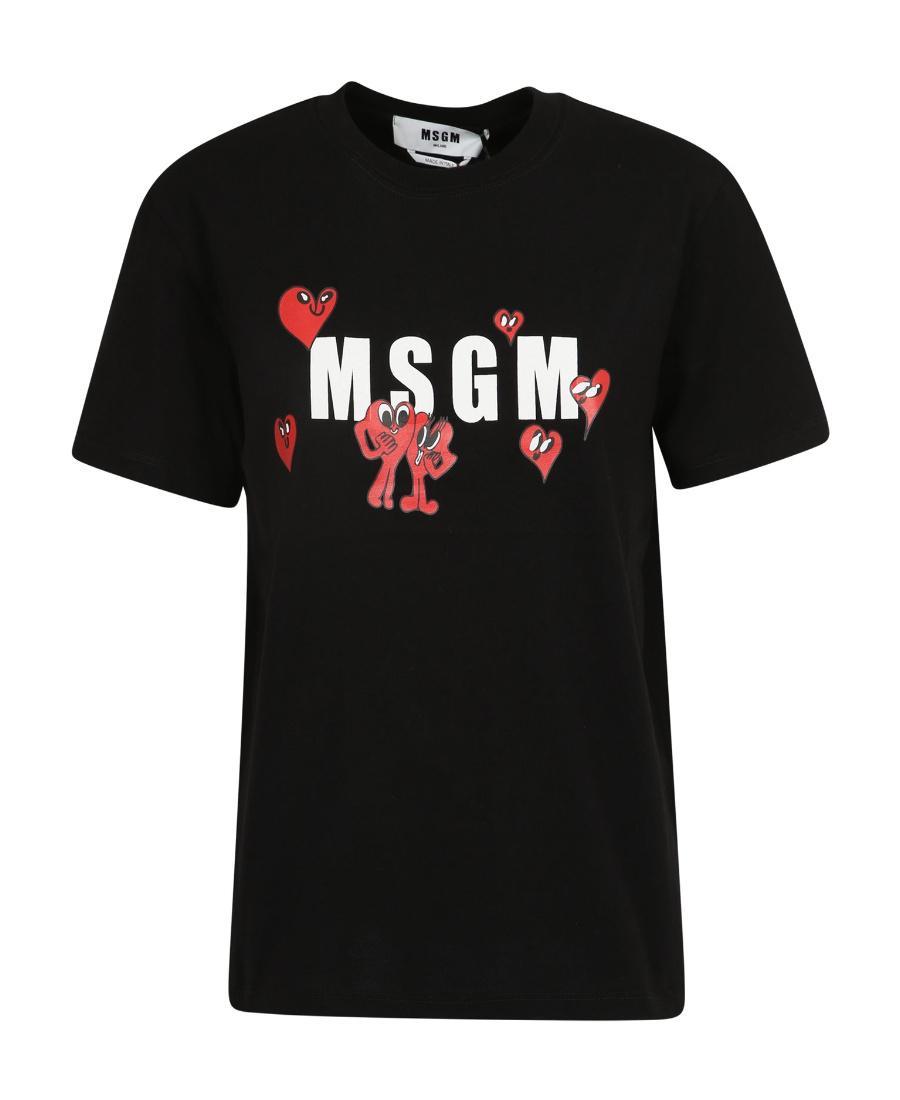 MSGM Logo-print Crewneck T-shirt In Black Product Image