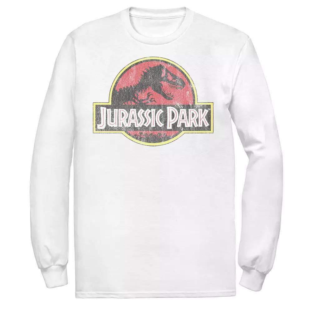 Men's Jurassic Park Distressed Original Park Logo Long Sleeve Graphic Tee, Size: XL, White Product Image