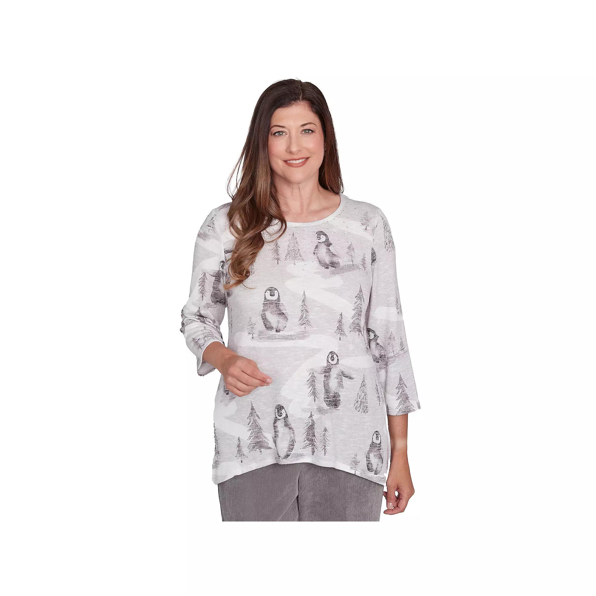 Women's Alfred Dunner Penguin Crewneck Top, Size: Small, Gray Team Product Image