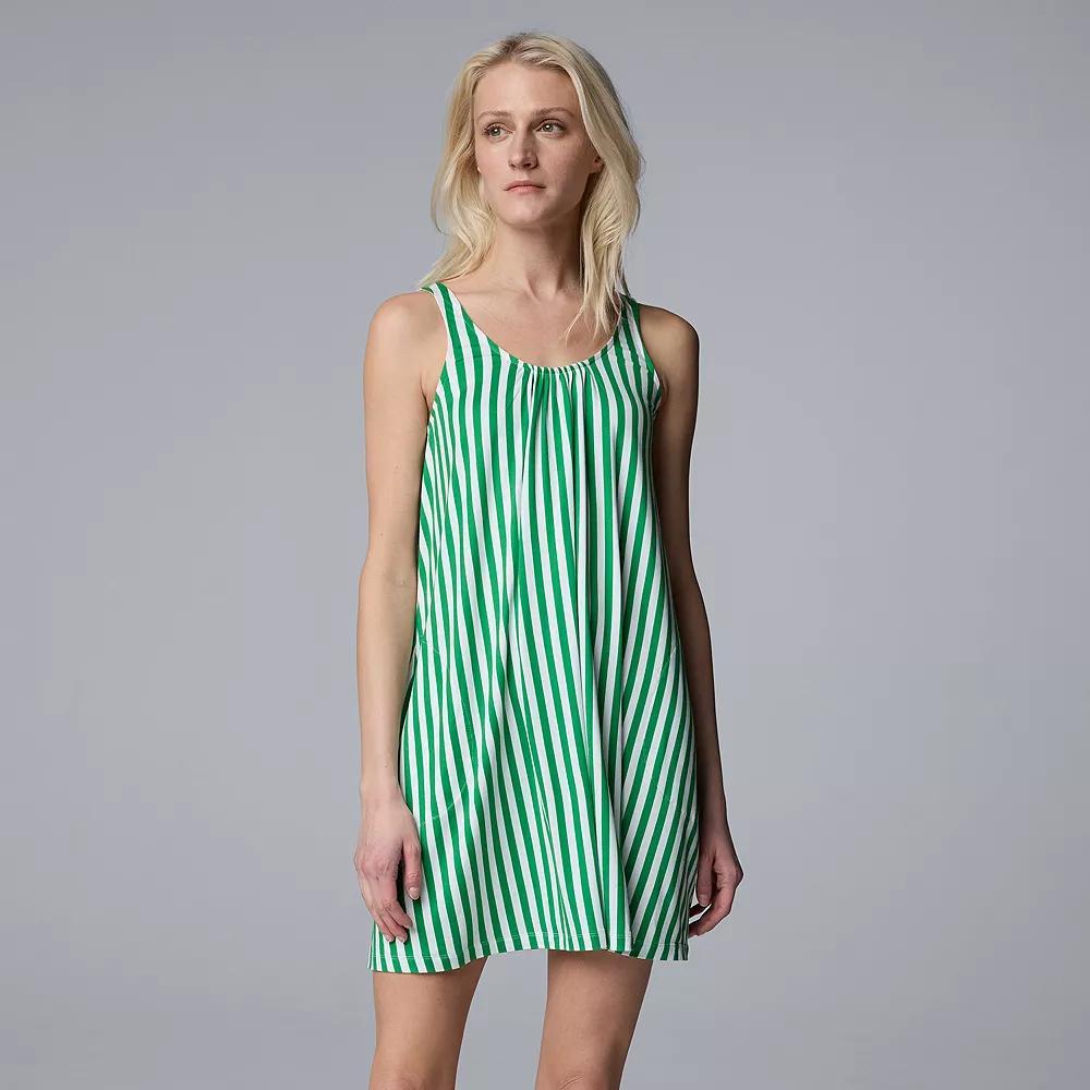 Women's Simply Vera Vera Wang Cozy Sleep Chemise, Size: Small, Kelly Green Stripe Product Image
