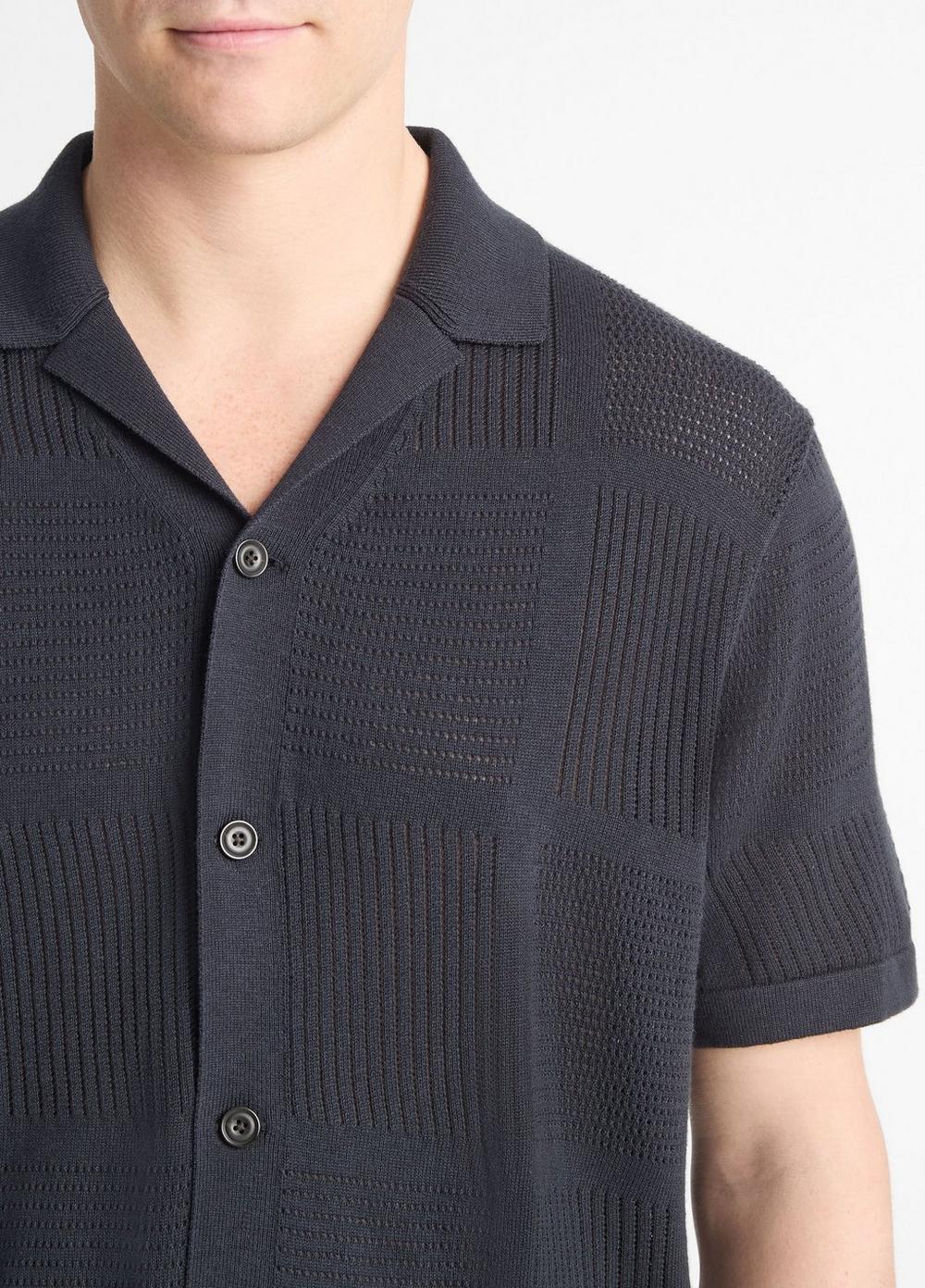Mens Patchwork Pointelle Short-Sleeve Shirt, Light Coastal Blue, Size L Vince Product Image