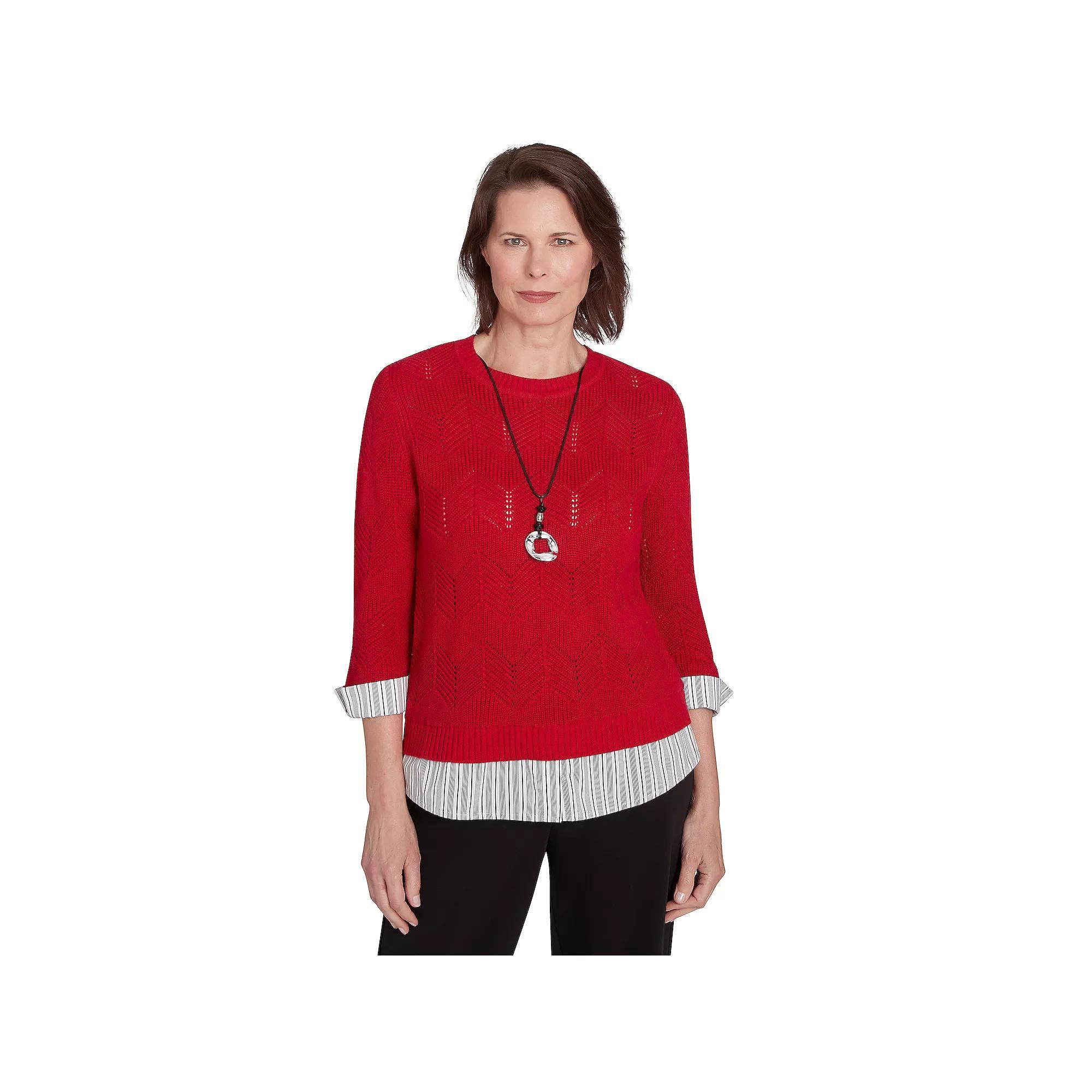 Womens Alfred Dunner Woven Chevron Sweater with Necklace Product Image