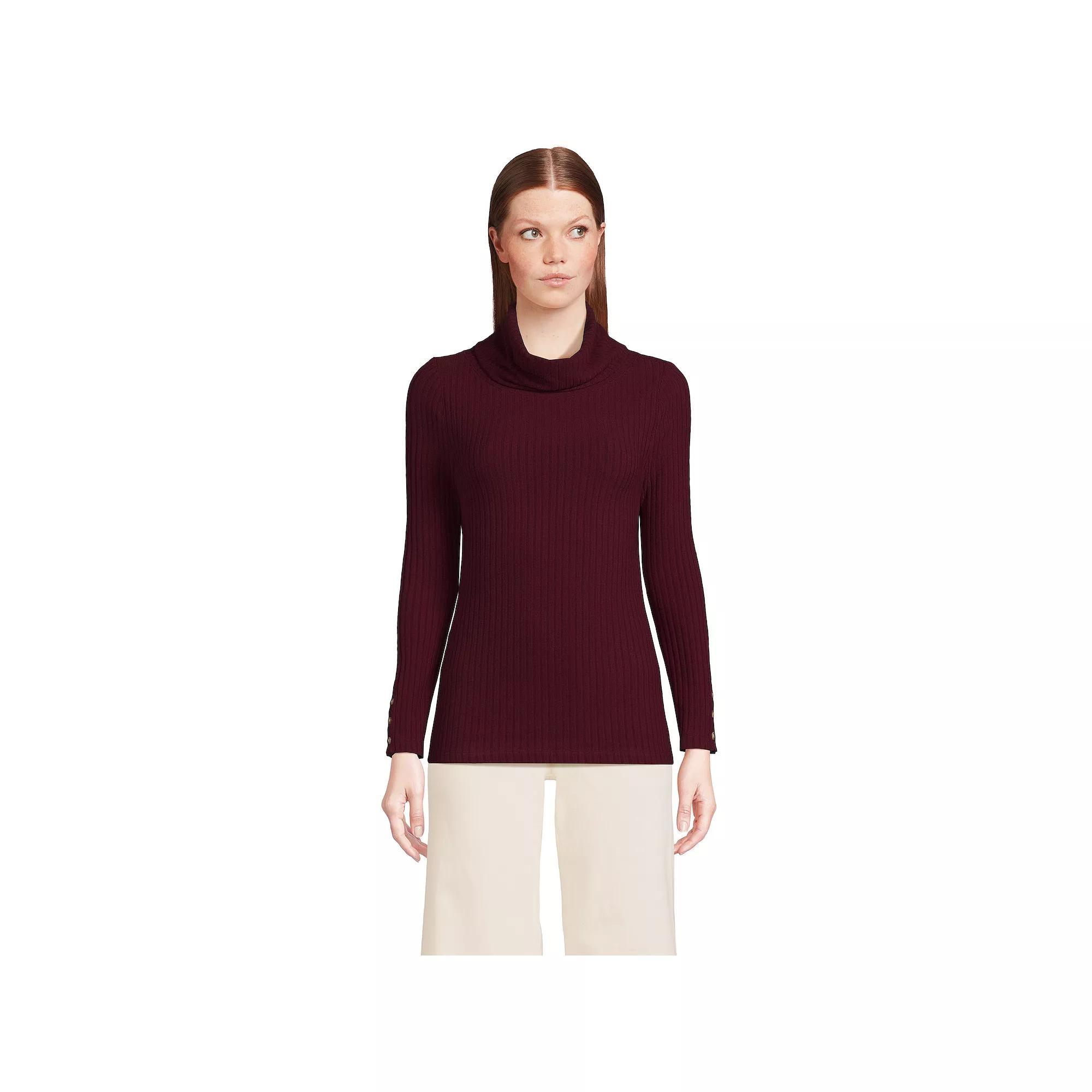 Women's Lands' End Long-Sleeve Wide Rib Turtleneck, Size: XL, Rich Red Product Image