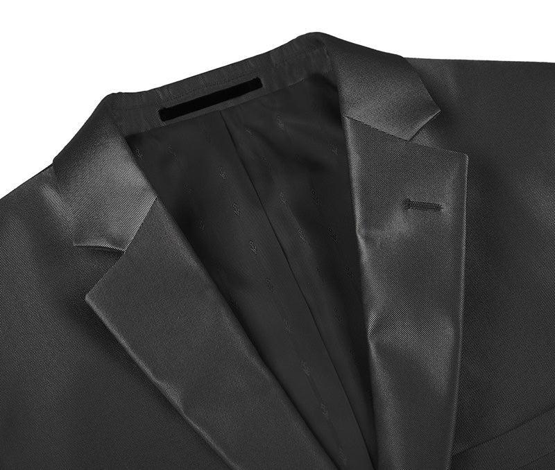 Black Slim Fit Sharkskin Italian Styled 2 Piece Suit Product Image