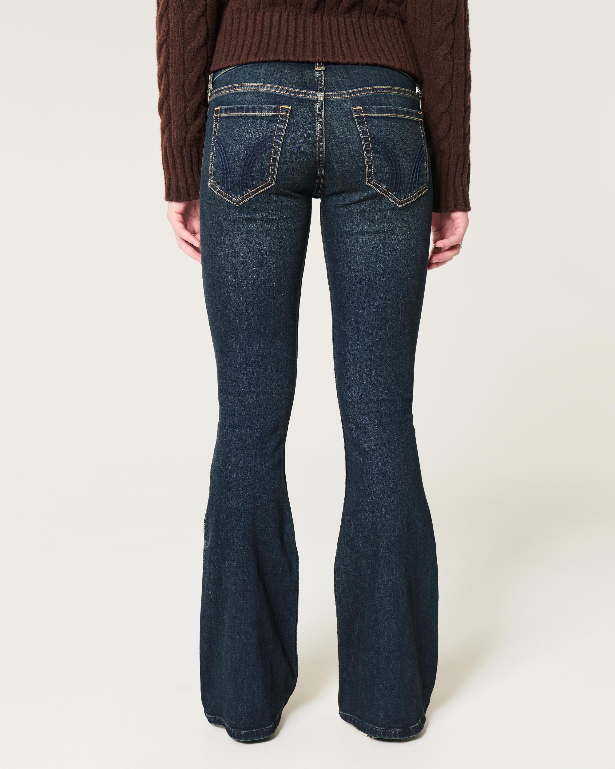 Low-Rise Dark Wash Flare Jeans Product Image