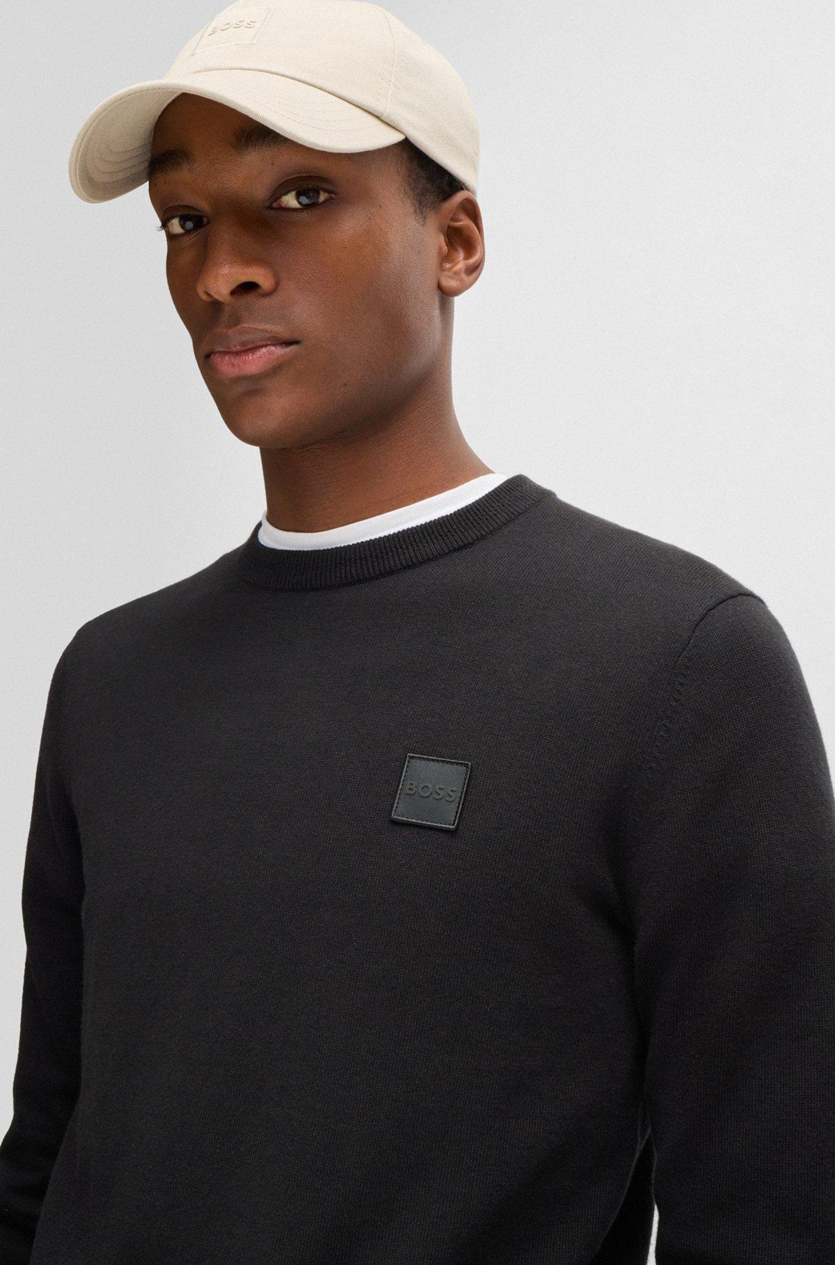 Crew-neck sweater in cotton and cashmere with logo Product Image