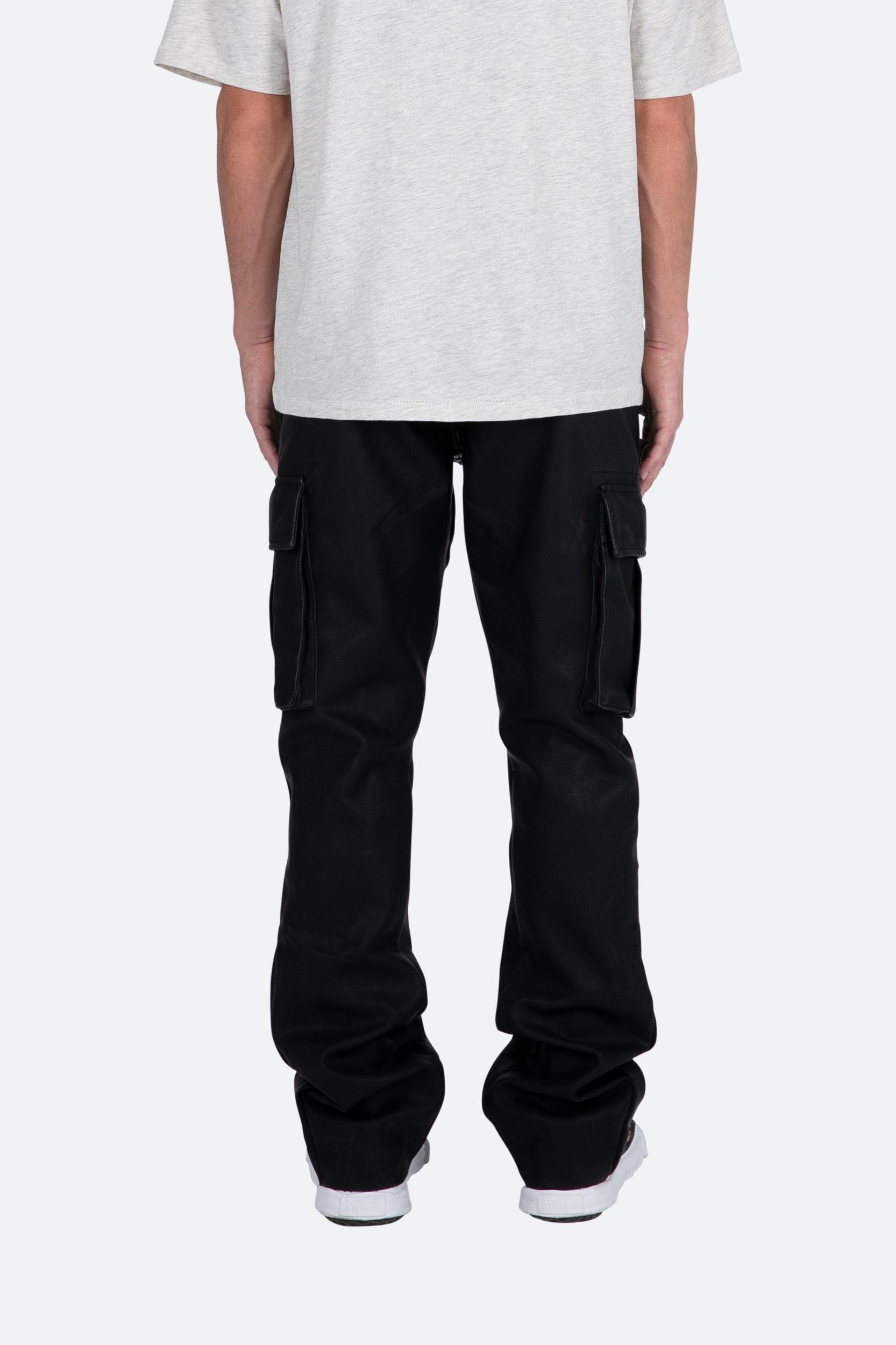 B449 Leather Cargo Flare Pants - Black Product Image