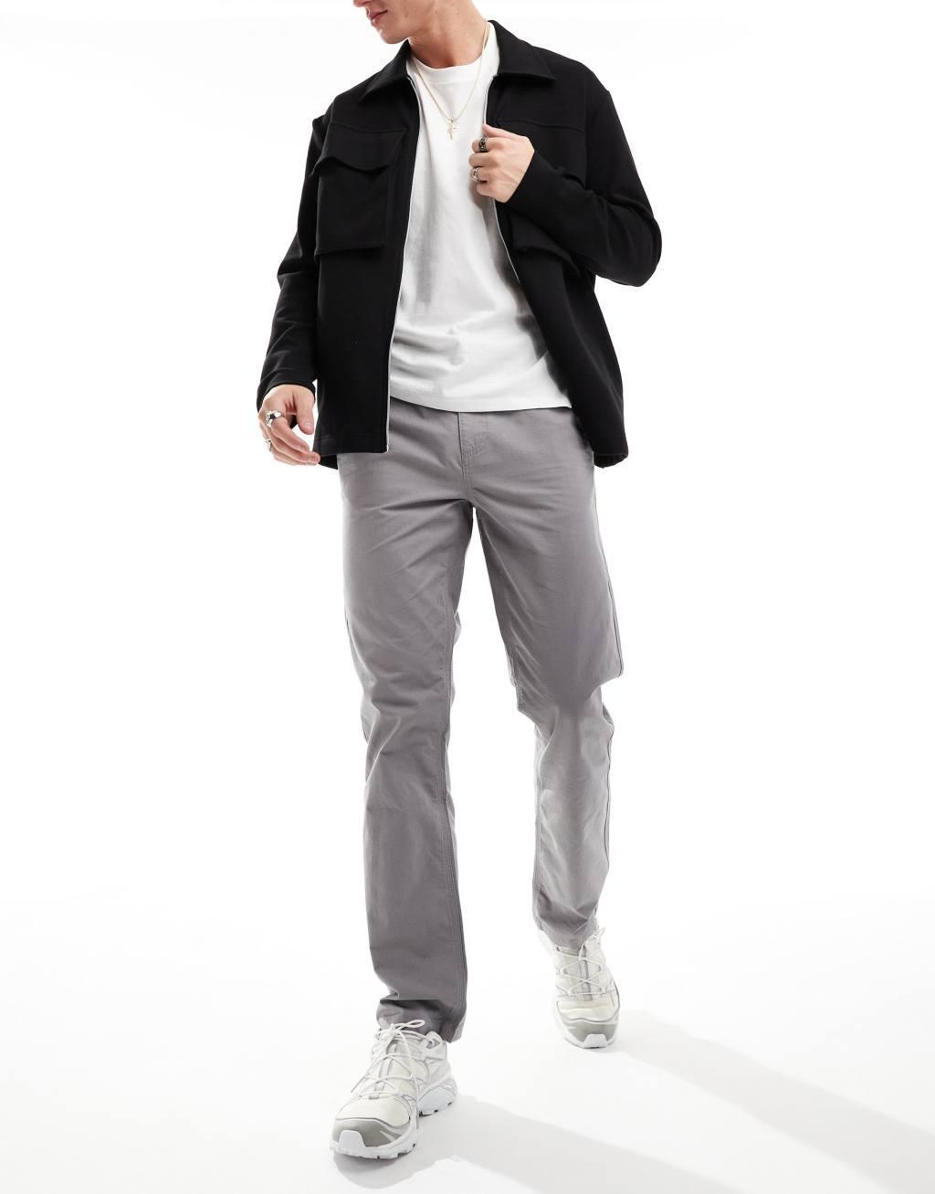 ASOS DESIGN straight fit ripstop pants in gray Product Image