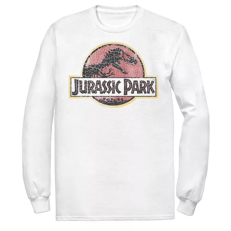 Men's Jurassic Park Cracked Vintage Logo Tee, Size: Small, White Product Image